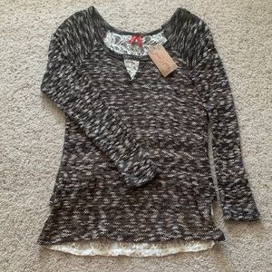 Lightweight Black and Cream Sweater with Lace